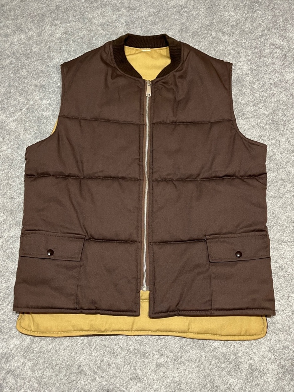 70’s Men's Brown and Tan Reversible Puffer Vest